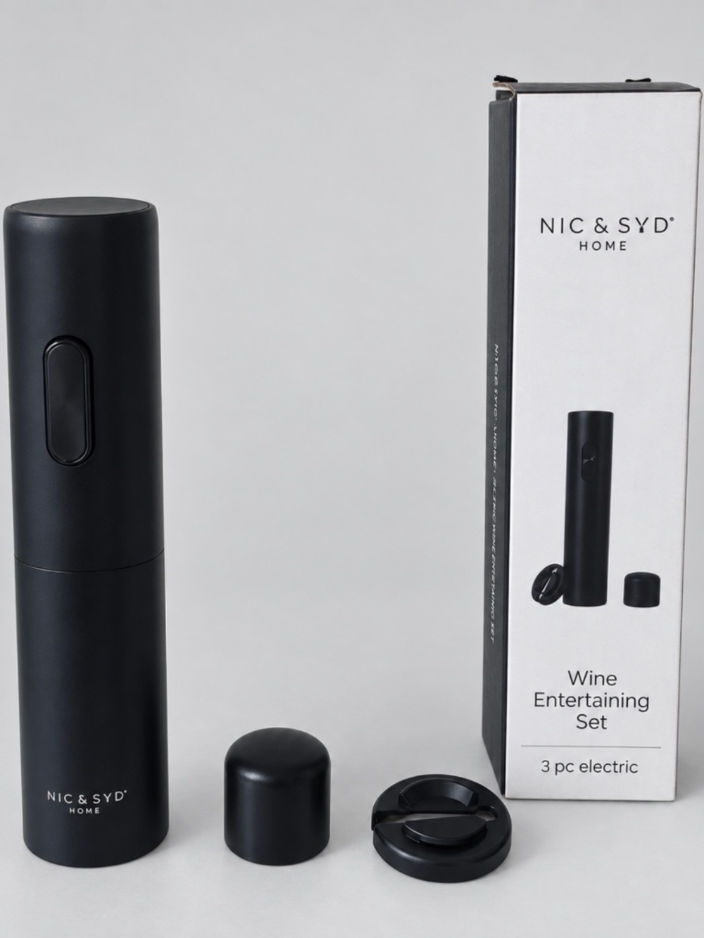 Nic & Syd Home 3-Piece Electric Wine Opener Set Black